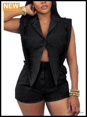 Women Stretch Denim Sleeveless Romper Button Down Cut Out Jean Jumpsuit